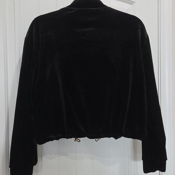 Zara Black Cropped Crushed Velvet Bomber Jacket Size Large - Picture 6 of 6